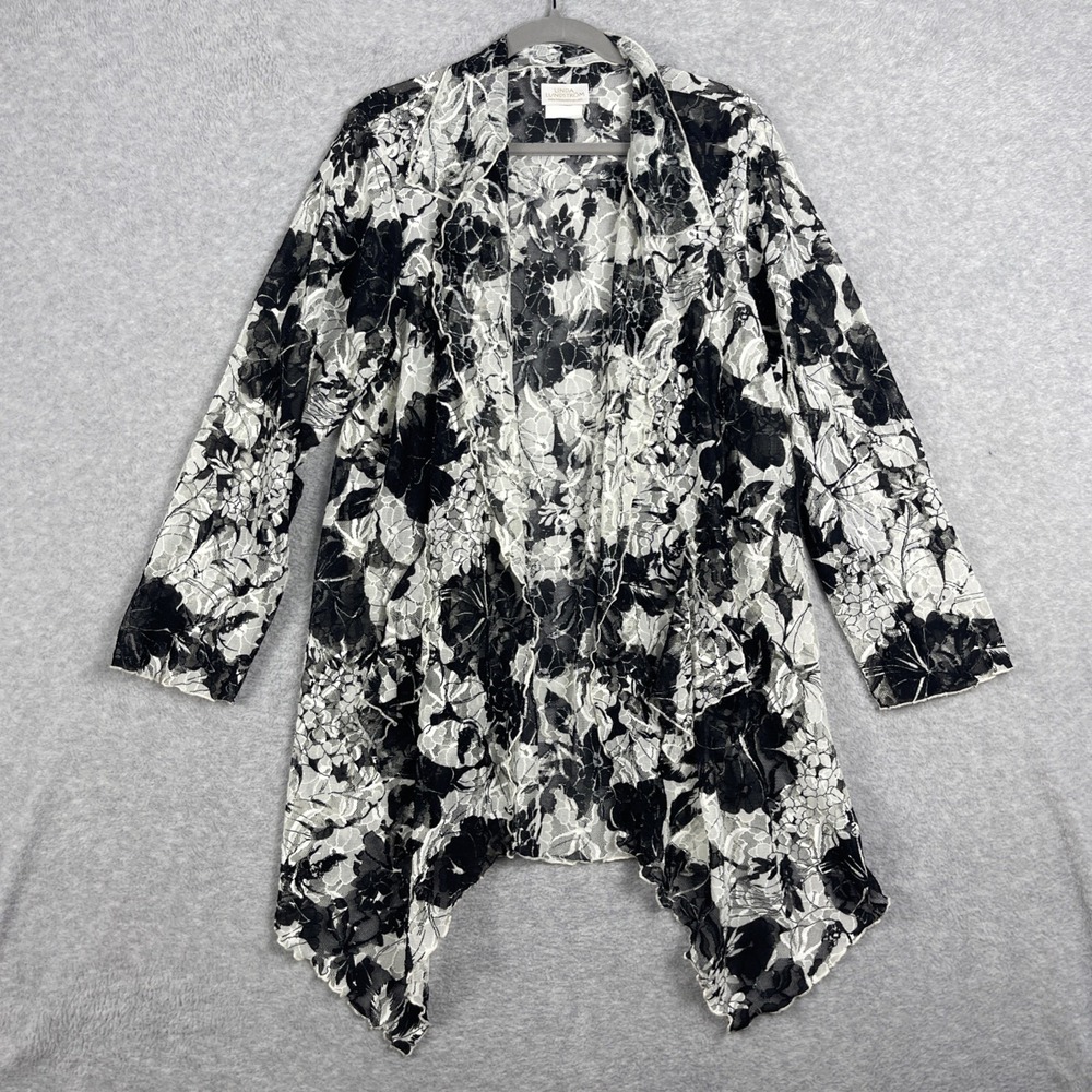 Linda Lundstrom Sheer Floral Lace Jacket Womens 10 Waterfall Duster Romantic